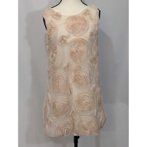 Calvin Klein 100% Silk Rosette Sheath Dress Ivory Pink Floral Size 6‎